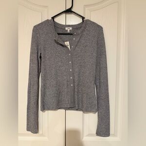 Aerie Women’s Ribbed Long Sleeve Button Top Size Small Gray Metallic